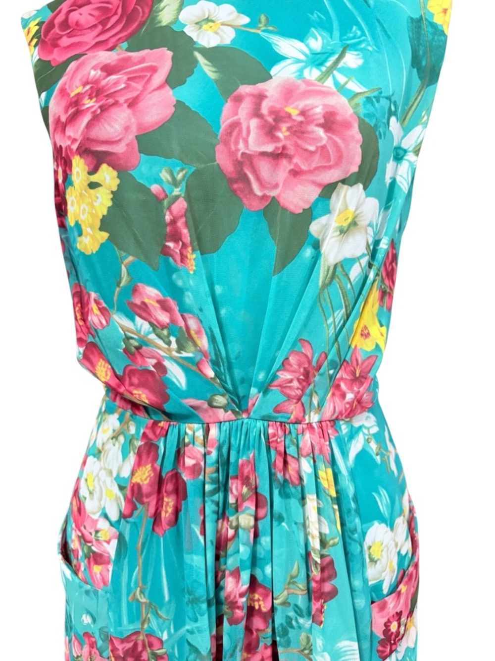 Evan Picone Floral Dress in Teal with Pink Roses Sleeveless Dress Sz 12 - Picture 5 of 9